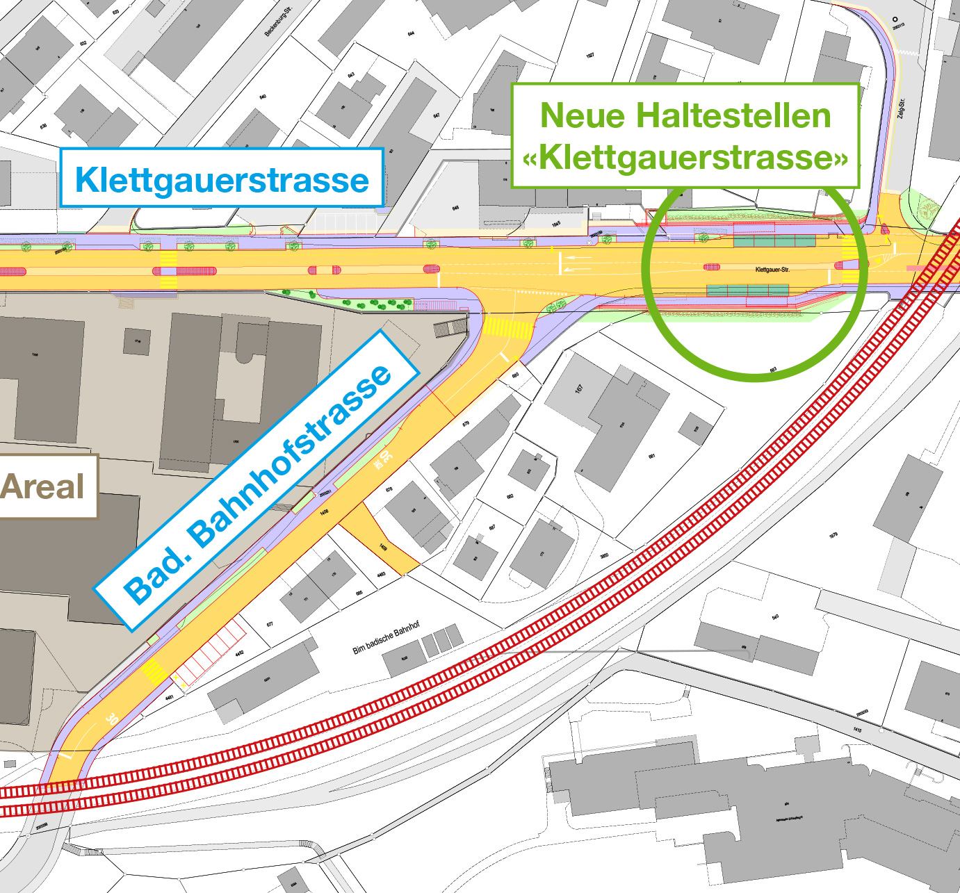 Die Badische Bahnhofstrasse wird von der Barriere bis zur Einmündung in die Klettgauerstrasse ebenfalls saniert und aufgewertet.